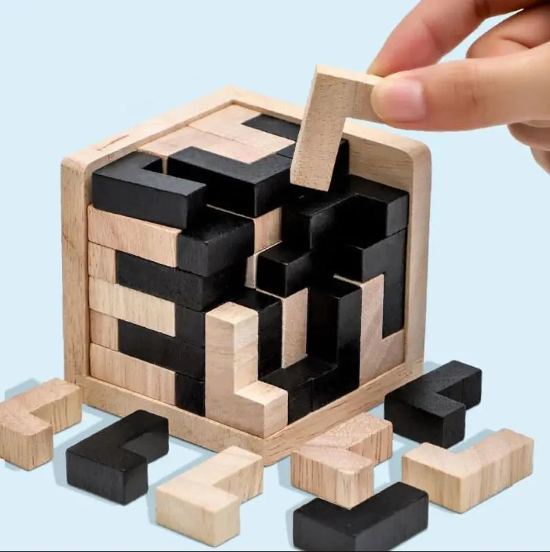 3D Luban Interlocking Wooden Cube Puzzle - Educational Brain Teaser Toy for Kids (Ages 6+)
