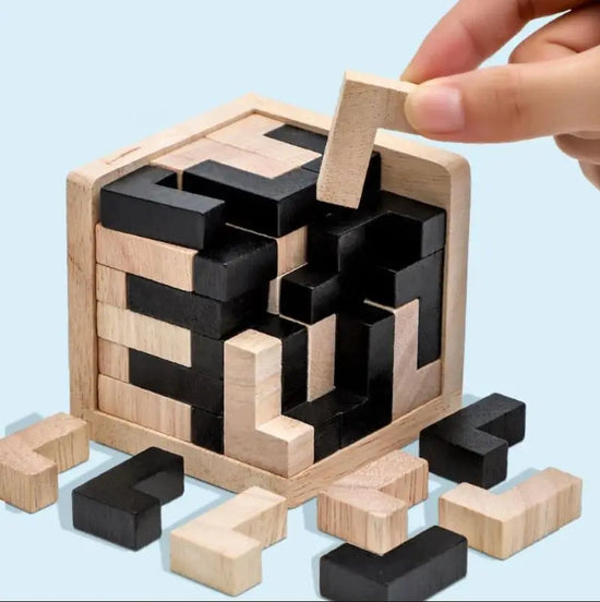 3D Luban Interlocking Wooden Cube Puzzle - Educational Brain Teaser Toy for Kids (Ages 6+)
