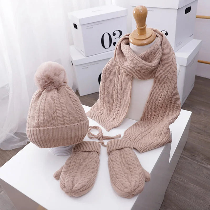 3PCS Winter Baby Hat, Scarf & Gloves Set – Plush Lining Beanie, Neck Warmer & Outdoor Caps for Boys & Girls (1-5 Years)