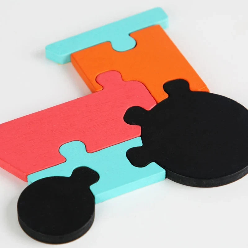 Montessori Wooden Animal Puzzle - Colorful 3D Tangram Learning Toy for Toddlers & Kids