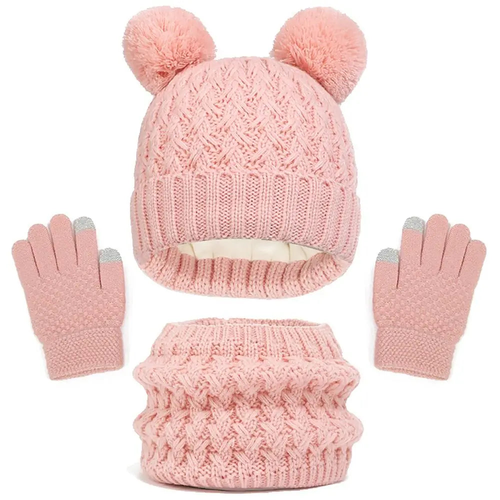 Winter Warm Children’s Hat Scarf Gloves Set – Thick Windproof Beanie Hat, Cover Hood & Scarf for Kids – Cozy Baby & Children Winter Accessories