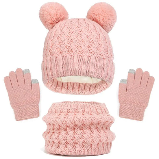Winter Warm Children’s Hat Scarf Gloves Set – Thick Windproof Beanie Hat, Cover Hood & Scarf for Kids – Cozy Baby & Children Winter Accessories