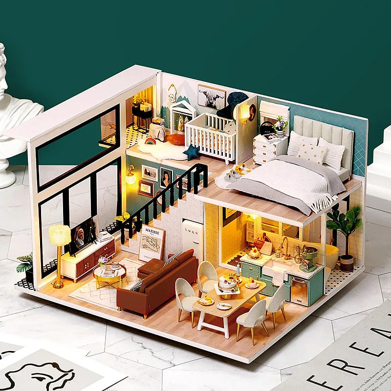 3D Wooden Mini Dollhouse Kit with Furniture – DIY Handmade Miniature House Puzzle for Ages 14+