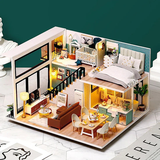 3D Wooden Mini Dollhouse Kit with Furniture – DIY Handmade Miniature House Puzzle for Ages 14+