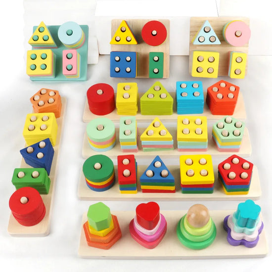 Montessori Wooden Building Blocks – Educational Color & Shape Toy