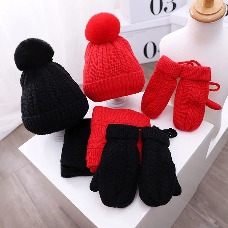 3PCS Winter Baby Hat, Scarf & Gloves Set – Plush Lining Beanie, Neck Warmer & Outdoor Caps for Boys & Girls (1-5 Years)