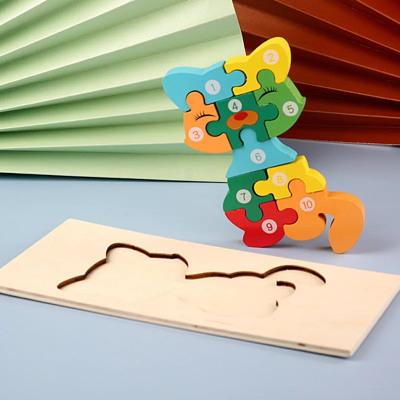 Montessori Wooden Animal Puzzles for Toddlers Ages 2-6 – 3D Jigsaw Tangram Board (3.9 x 8.5 in / 10 x 21.5 cm)