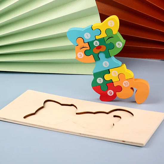 Montessori Wooden Animal Puzzles for Toddlers Ages 2-6 – 3D Jigsaw Tangram Board (3.9 x 8.5 in / 10 x 21.5 cm)