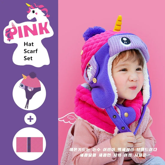 Kids Winter Dinosaur & Unicorn Style Hat, Scarf & Gloves Set – Warm Beanie Caps & Ski Suit for Boys & Girls Outdoor Riding Accessories
