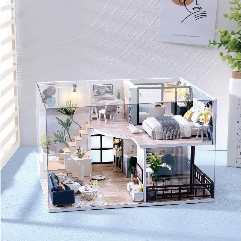 3D Wooden Mini Dollhouse Kit with Furniture – DIY Handmade Miniature House Puzzle for Ages 14+