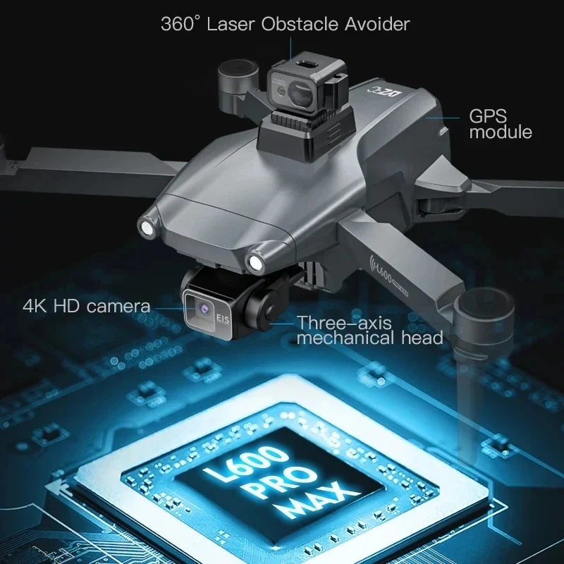 L600 Pro Max GPS Drone 4K 3-Axis PTZ HD Dual Camera Obstacle Avoidance Brushless Motor 5G WiFi RC Quadcopter Toy