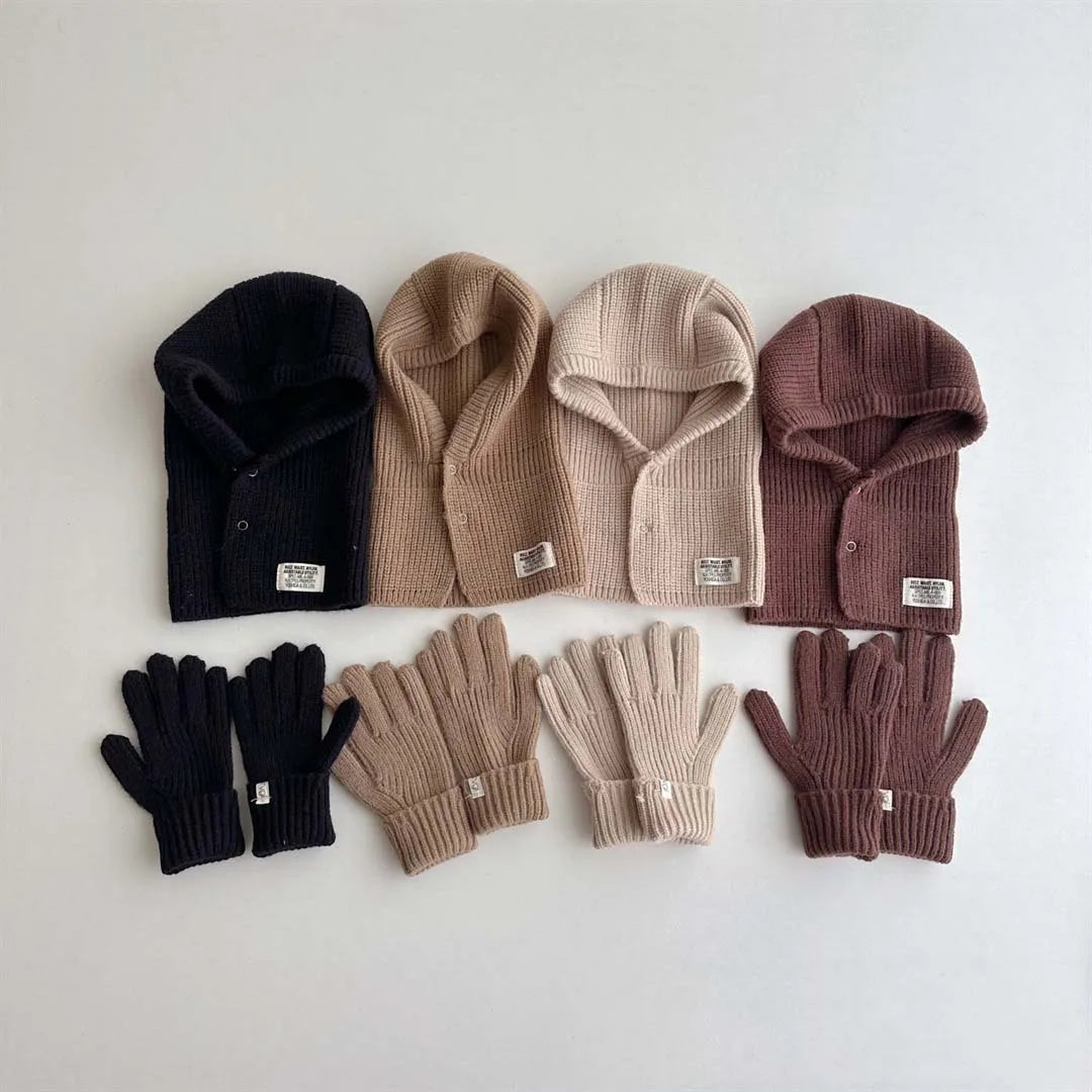 Korean Knitted Kids Hat, Scarf & Gloves Set – Autumn & Winter Baby Pullover Hat with Label for Ear, Neck & Hand Protection – Warm Children’s Winter Accessories