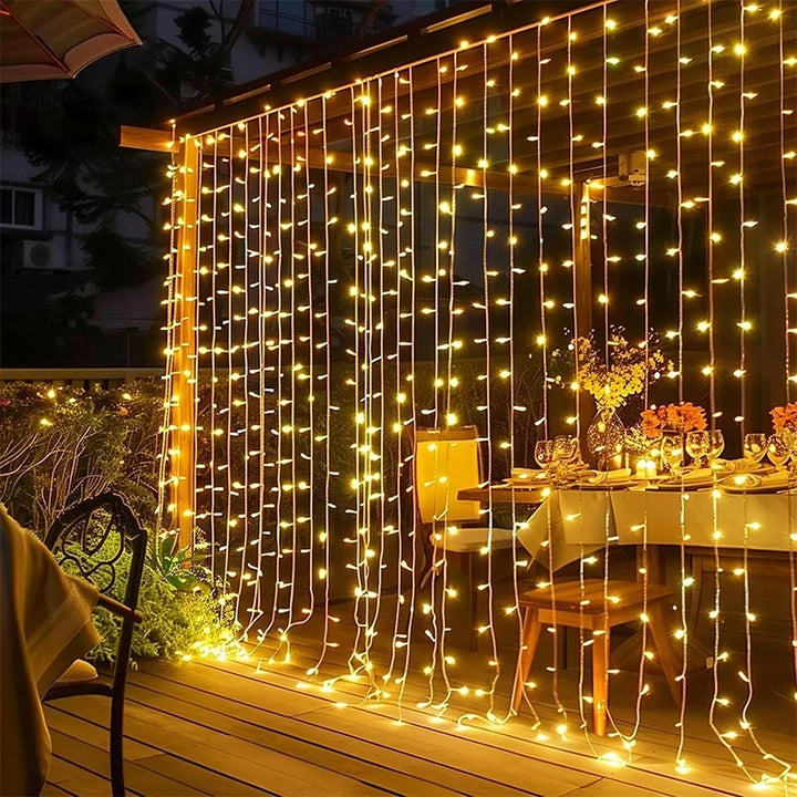 Bright 300 LED Curtain Light, Plug in Fairy Lights for Bedroom, Christmas Hanging String Lamp Outdoor for Window Backdrop Wall — Christmas decorating piece