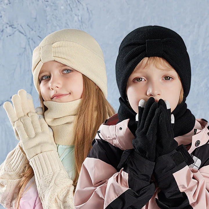 3Pcs Winter Kids Beanie Hat, Scarf & Gloves Set – Warm Knitted Hat, Neck Warmer & Outdoor Accessories for Boys & Girls (3-8Y)