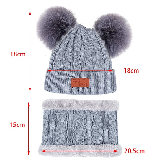 Kids Winter Hat, Scarf & Gloves Set – Double Ball Fleece Lining Baby Beanie Hat for Boys & Girls, Solid Color Knitted Infant Cap (1-4 Years)