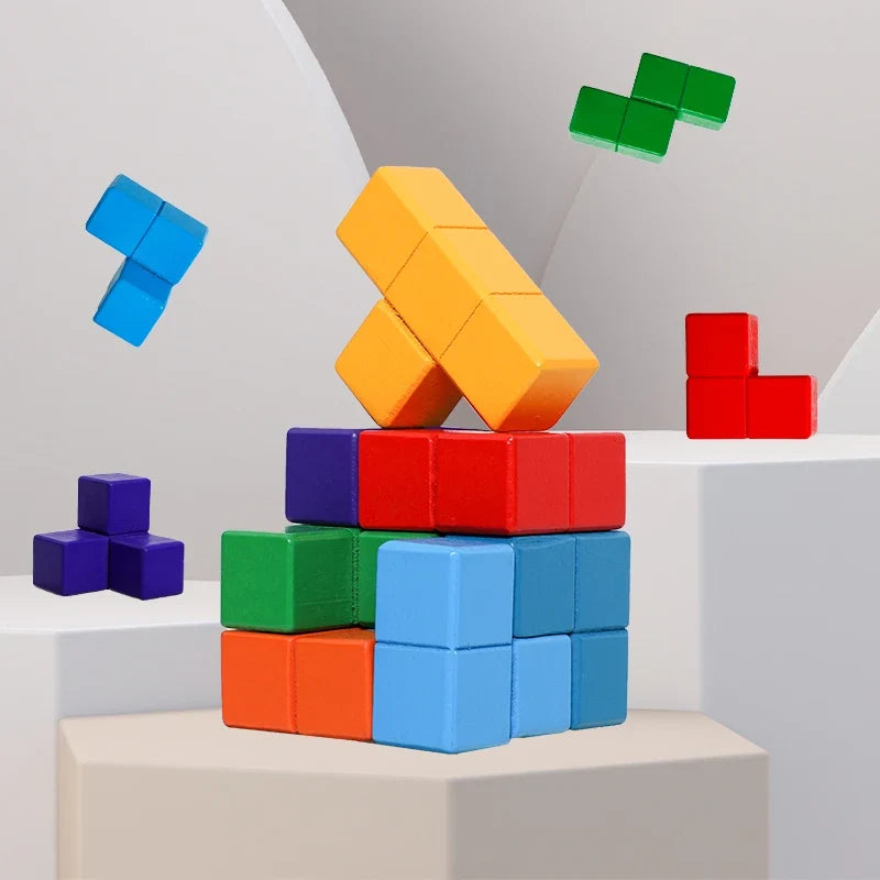 3D Wooden Soma Cube Puzzle Montessori STEM Building Blocks Brain Teaser Toy for Kids