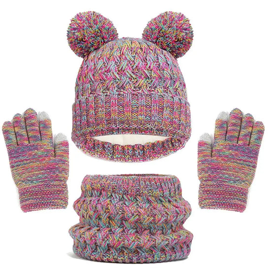 Winter Warm Children’s Hat Scarf Gloves Set – Thick Windproof Beanie Hat, Cover Hood & Scarf for Kids – Cozy Baby & Children Winter Accessories