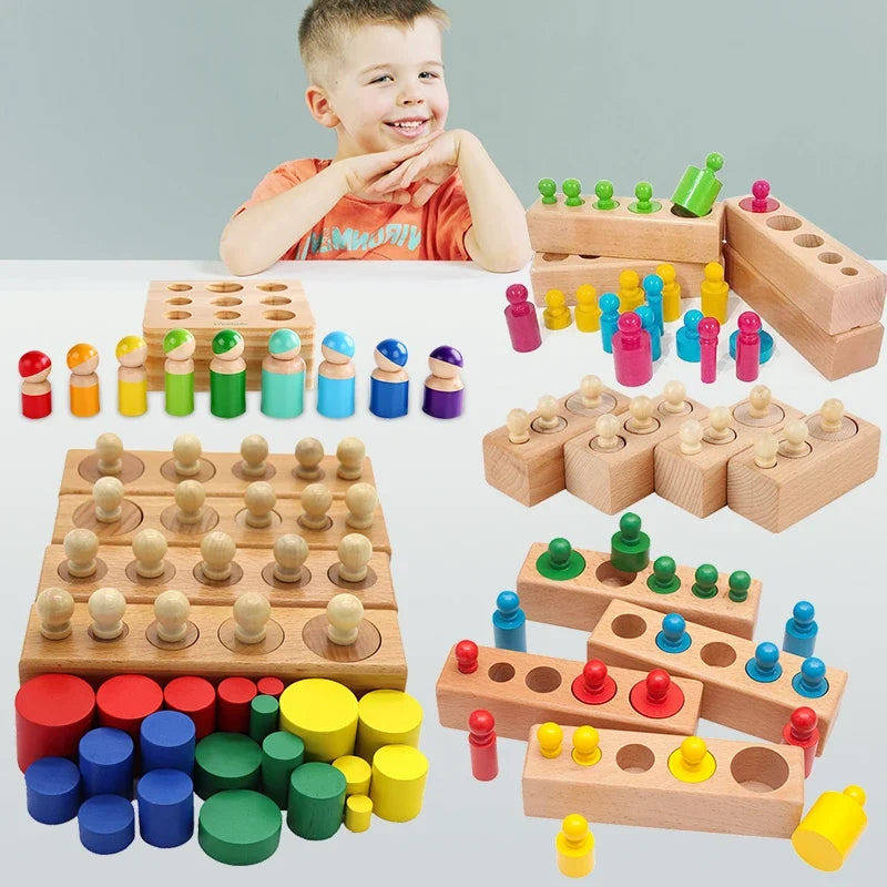 Montessori Cylinder Socket Puzzle – 4-Piece Wooden Sensory Toy for Toddlers | Preschool Fine Motor & Hand-Eye Coordination