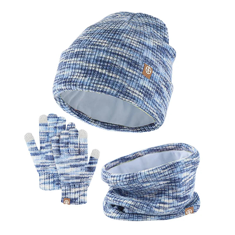 3-Piece Winter Set – Warm Knitted Hat, Gloves & Scarf for Boys & Girls, Plus Velvet Ear Protection Beanie for Kids