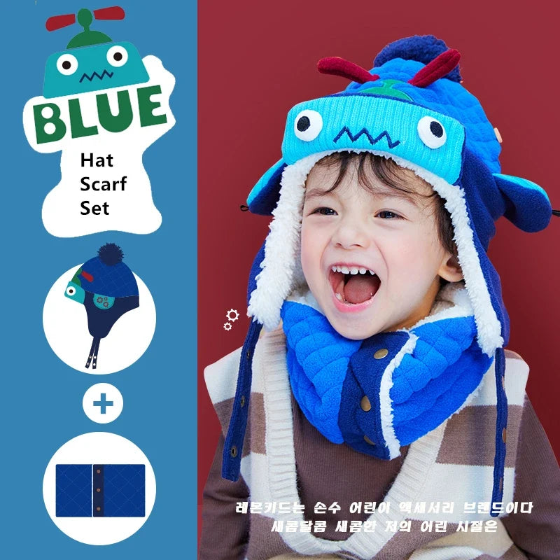 Kids Winter Dinosaur & Unicorn Style Hat, Scarf & Gloves Set – Warm Beanie Caps & Ski Suit for Boys & Girls Outdoor Riding Accessories