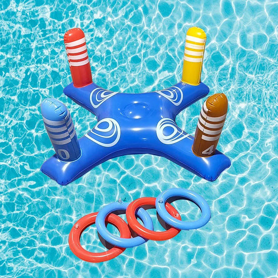 Inflatable Floating Basketball Hoop Ring Toss Pool Toy for Water Sports and Beach Parties