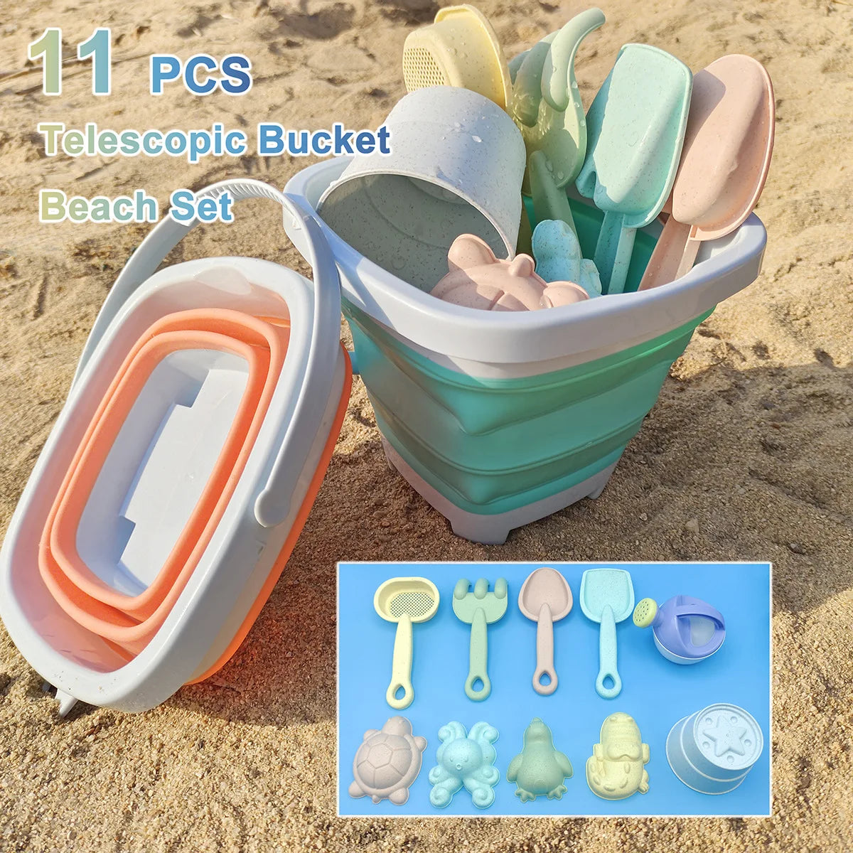 Kids Beach Sand Toys Set With Bucket Shovel Molds — Sandbox Kit For Outdoor Play