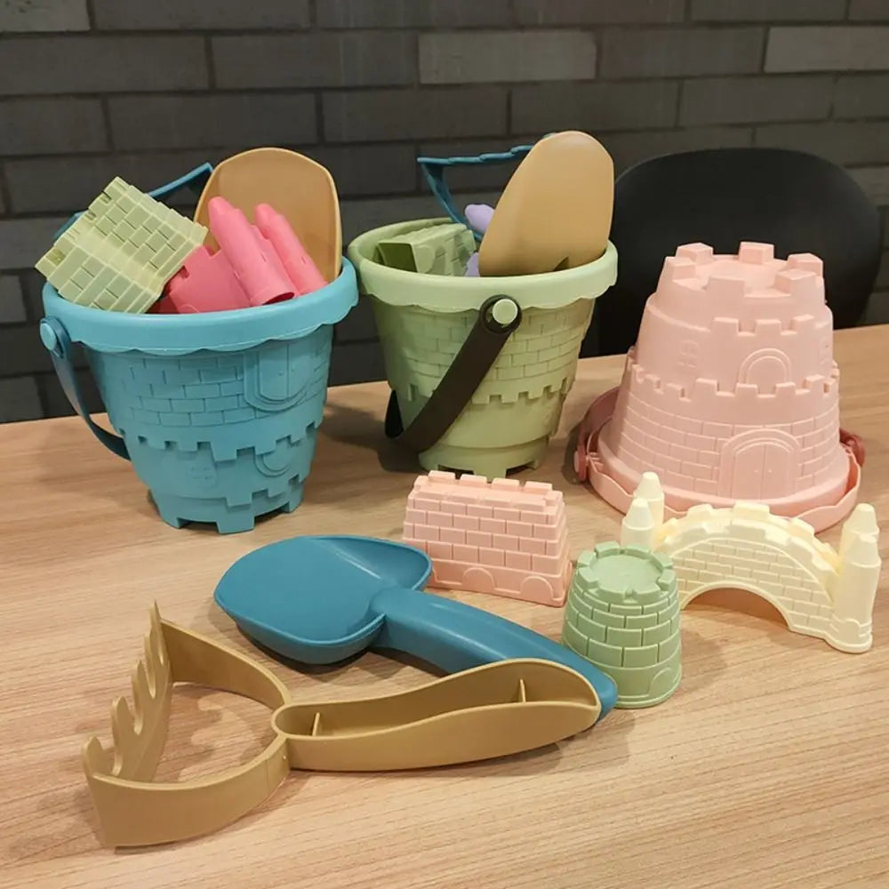 Outdoor Sand Toys Set With Bucket Shovel Rake Mold — 6Pcs Beach Kit