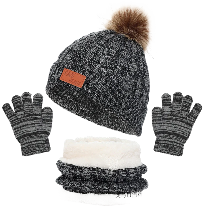 Boys & Girls Winter Beanie Hat, Scarf & Gloves Set – Knit Fleece Lined Thermal Set for 1-5 Years Old Kids, Thick & Warm Winter Accessories