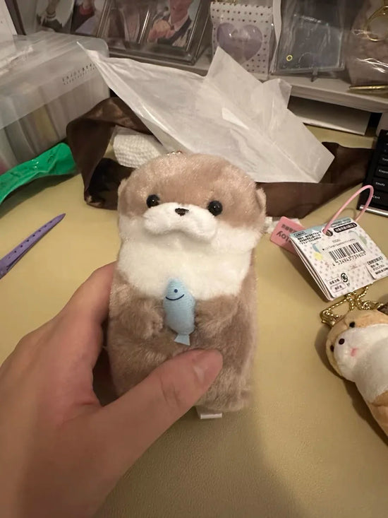 Cute Little Otter Hug Fish Plush Doll – Keychain Pendant Gift
