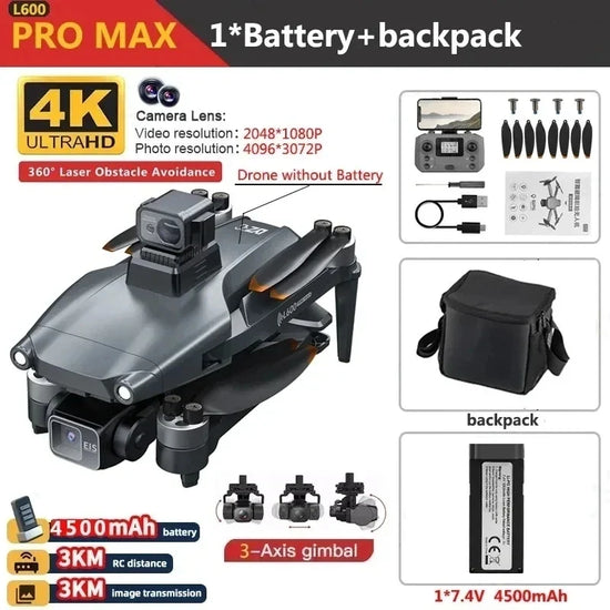 L600 Pro Max GPS Drone 4K 3-Axis PTZ HD Dual Camera Obstacle Avoidance Brushless Motor 5G WiFi RC Quadcopter Toy