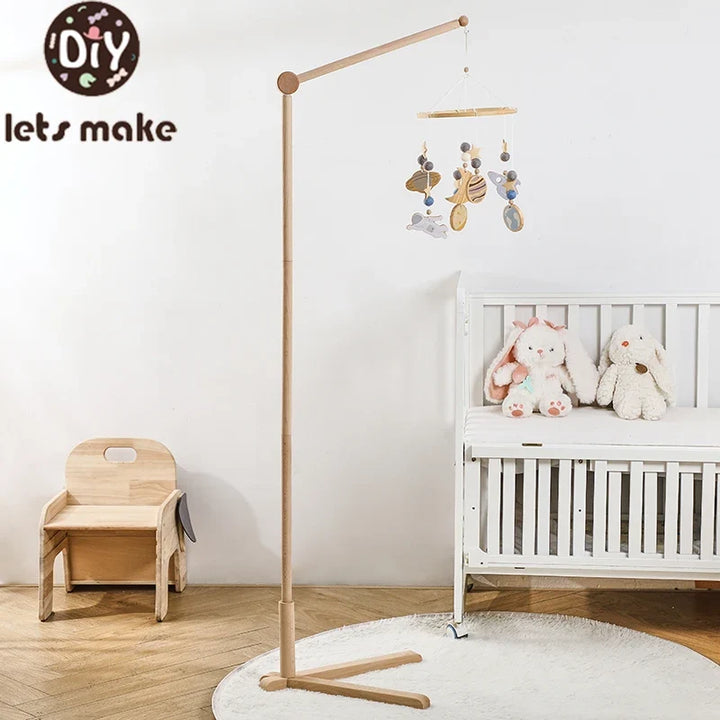 Wooden Baby Rattle Mobile - Crib Bell with Hanging Holder Bracket for Newborns & Infants (0-12 Months)