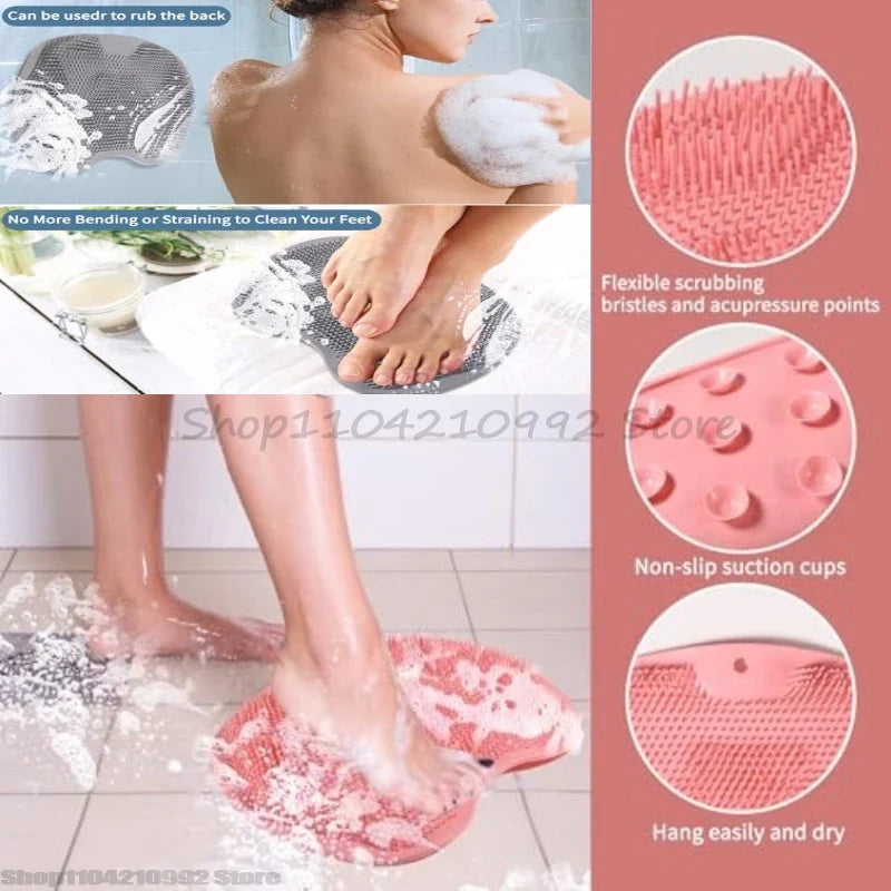 Silicone Rub Back Brush Bathroom Non-slip Wash Foot Pad Massage Shower Mat with Sucker Bath Massage Foot Exfoliating Brush Pad