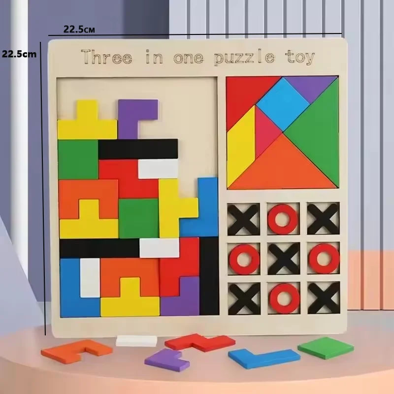 Wooden Tangram Puzzle Blocks Montessori 3D Russian Brain Teaser Toy Colorful Educational Jigsaw for Kids Ages 3-12