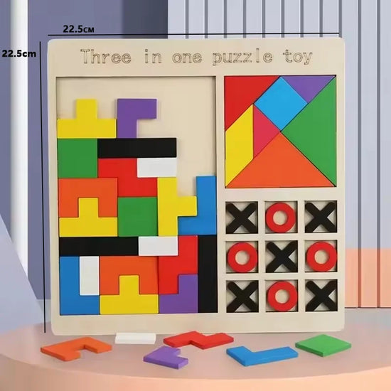 Wooden Tangram Puzzle Blocks Montessori 3D Russian Brain Teaser Toy Colorful Educational Jigsaw for Kids Ages 3-12