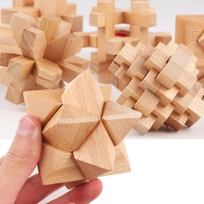 Wooden Kongming Lock Puzzle Lu Ban 3D Brain Teaser Montessori Puzzle for Kids & Adults
