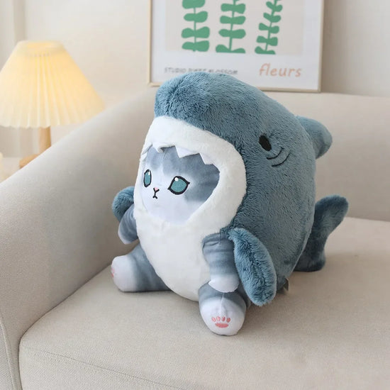Kawaii Shark Cat Plush Toy – Soft Colorful Stuffed Doll for Kids