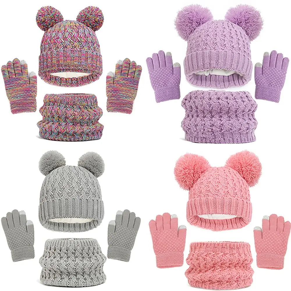 Winter Warm Children’s Hat Scarf Gloves Set – Thick Windproof Beanie Hat, Cover Hood & Scarf for Kids – Cozy Baby & Children Winter Accessories