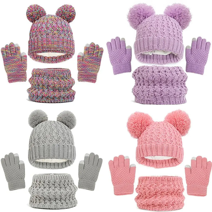 Winter Warm Children’s Hat Scarf Gloves Set – Thick Windproof Beanie Hat, Cover Hood & Scarf for Kids – Cozy Baby & Children Winter Accessories