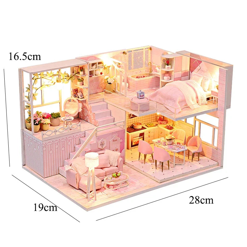 3D Wooden Mini Dollhouse Kit with Furniture – DIY Handmade Miniature House Puzzle for Ages 14+