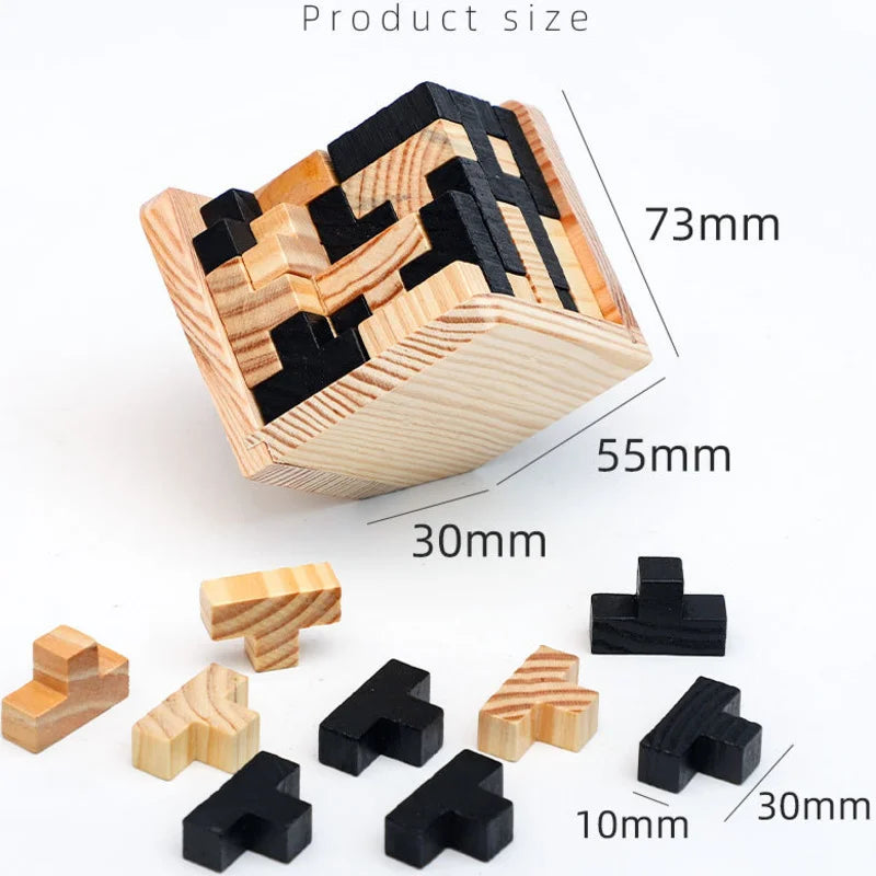 3D Luban Interlocking Wooden Cube Puzzle - Educational Brain Teaser Toy for Kids (Ages 6+)