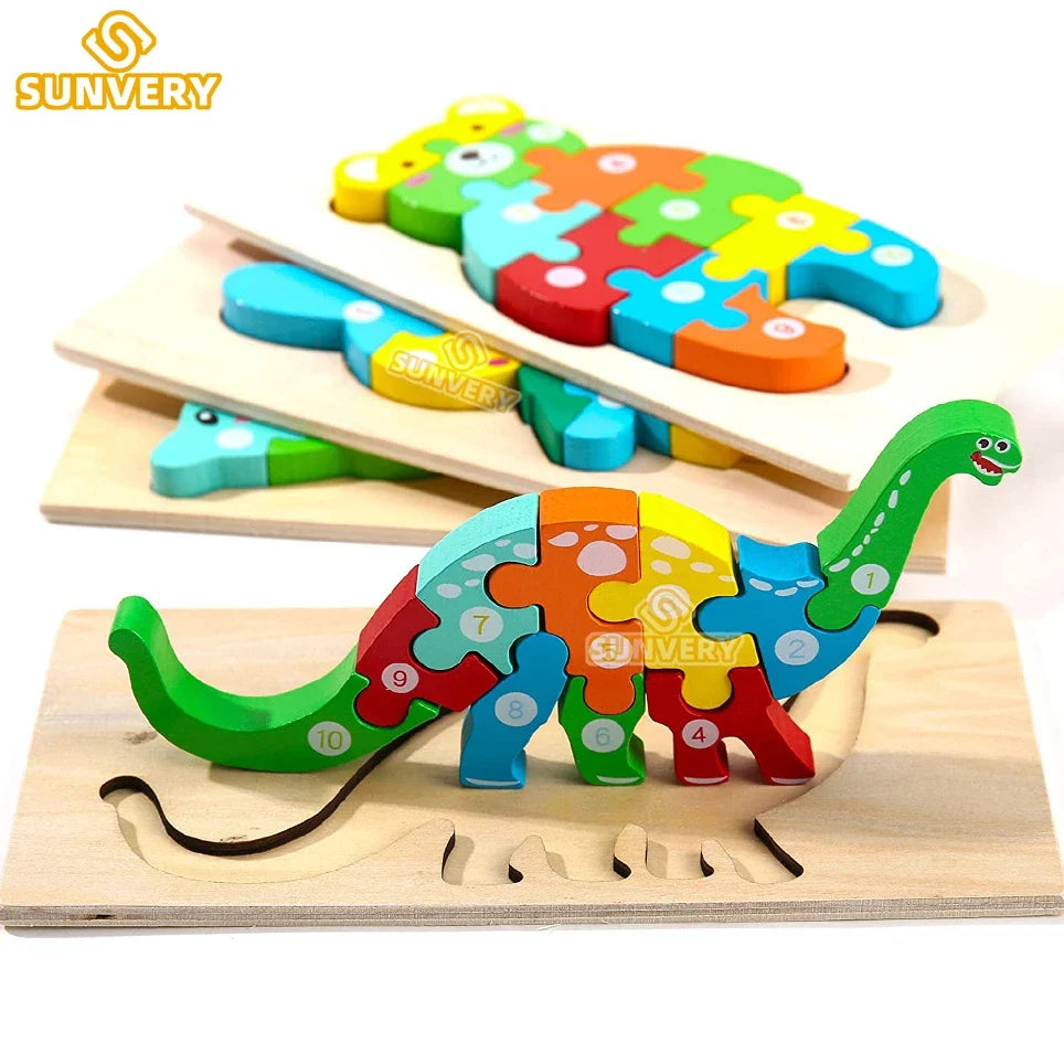 Montessori Wooden Animal Puzzles for Toddlers Ages 2-6 – 3D Jigsaw Tangram Board (3.9 x 8.5 in / 10 x 21.5 cm)