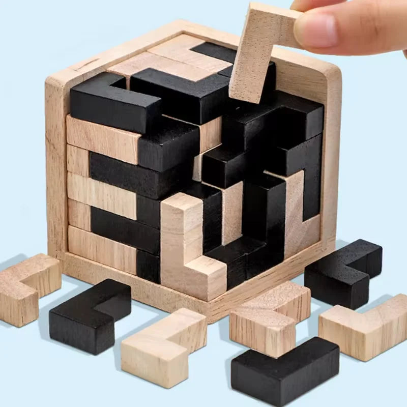 3D Luban Interlocking Wooden Cube Puzzle - Educational Brain Teaser Toy for Kids (Ages 6+)
