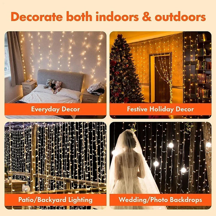 Bright 300 LED Curtain Light, Plug in Fairy Lights for Bedroom, Christmas Hanging String Lamp Outdoor for Window Backdrop Wall — holiday home decoration online gift shop find