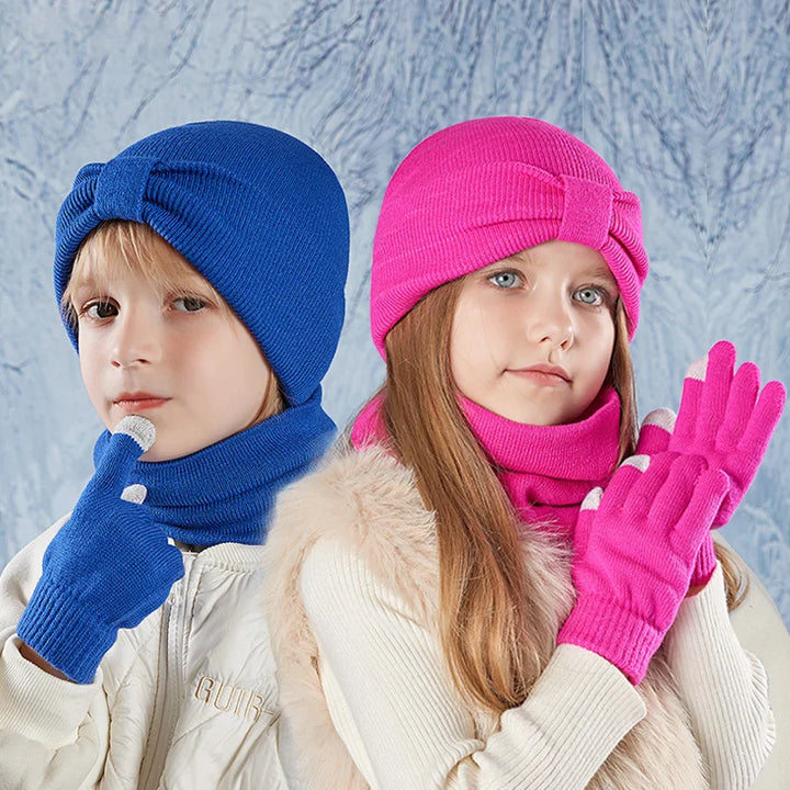 3Pcs Winter Kids Beanie Hat, Scarf & Gloves Set – Warm Knitted Hat, Neck Warmer & Outdoor Accessories for Boys & Girls (3-8Y)