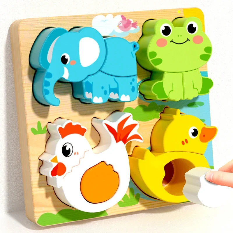 Montessori Wooden Animal Puzzle - Colorful 3D Tangram Learning Toy for Toddlers & Kids