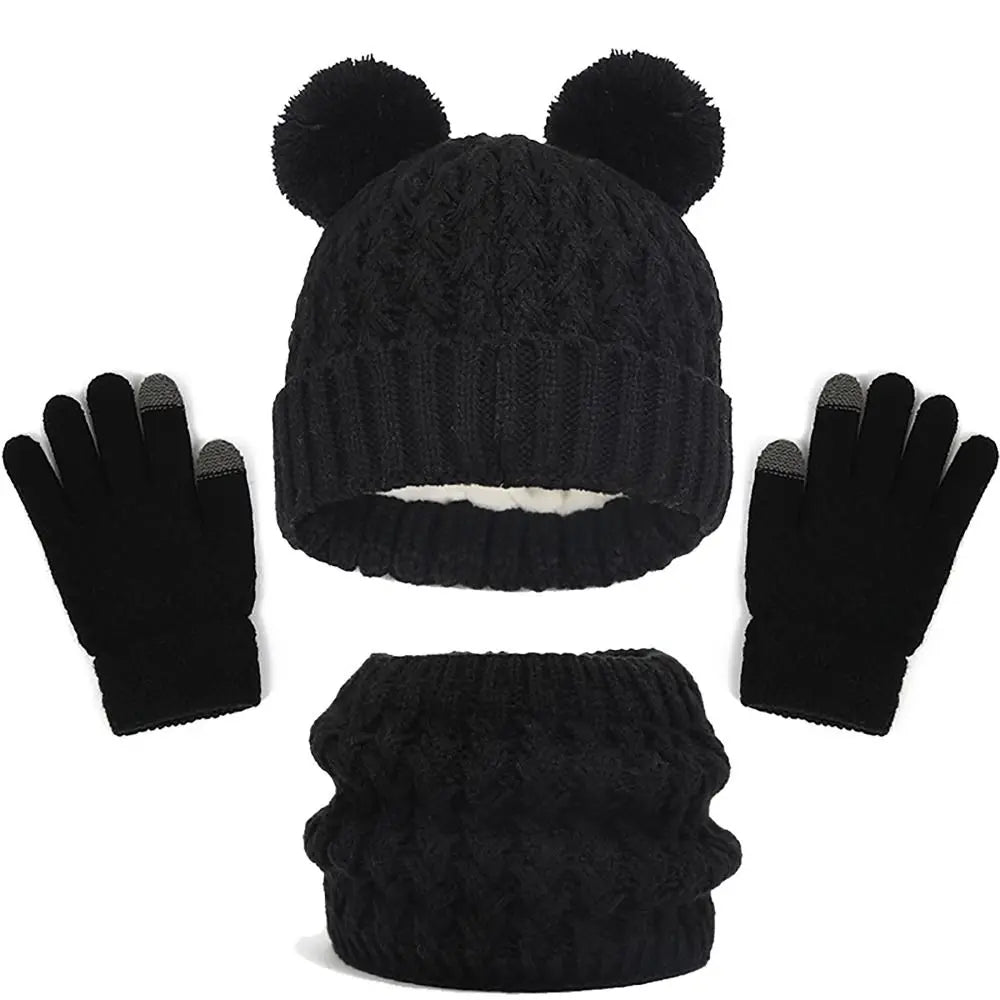 Winter Warm Children’s Hat Scarf Gloves Set – Thick Windproof Beanie Hat, Cover Hood & Scarf for Kids – Cozy Baby & Children Winter Accessories