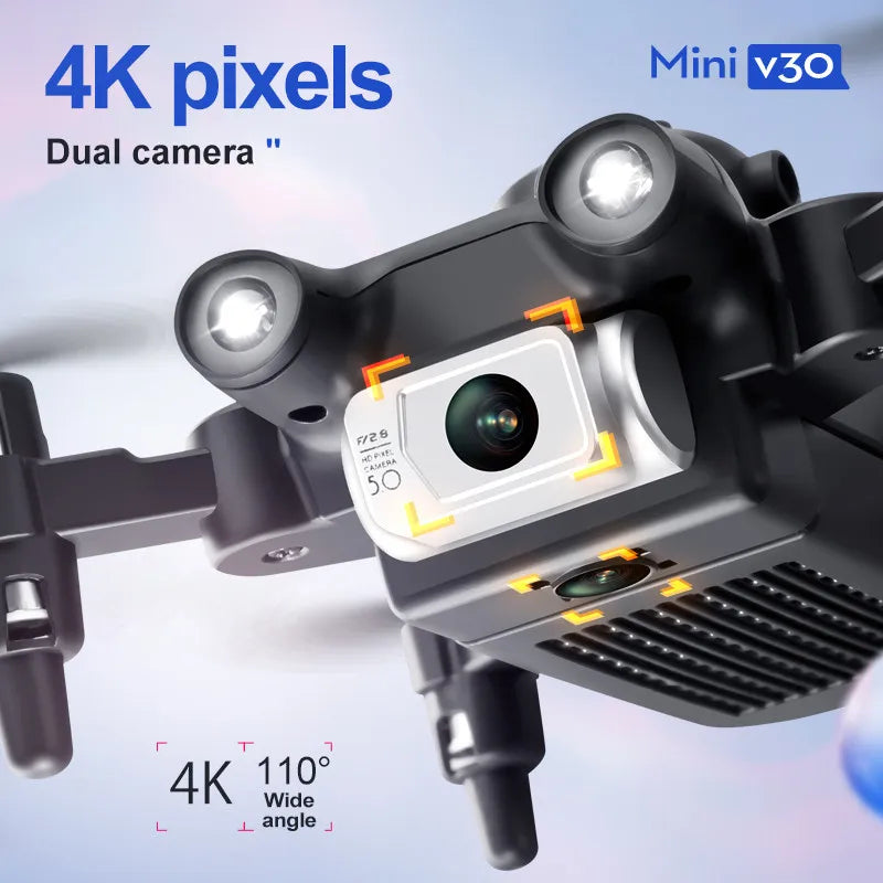 Mini V30 WiFi FPV Drone – Foldable RC Quadcopter with 4K HD Dual Cameras and Obstacle Avoidance