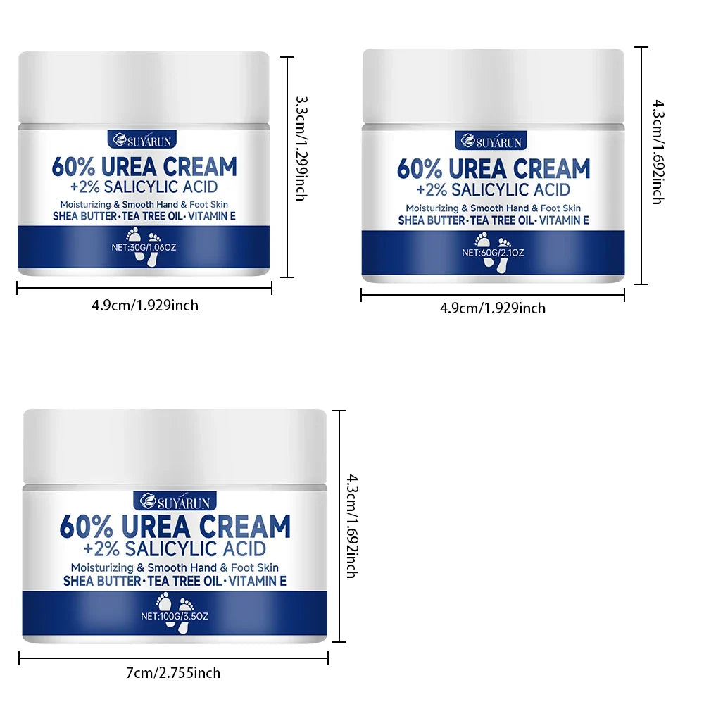 SUYARUN 60% Urea Foot Cream for Cracked Heels & Dry Skin - Intensive Moisturizing Treatment, Callus Remover, Diabetic Foot Care.