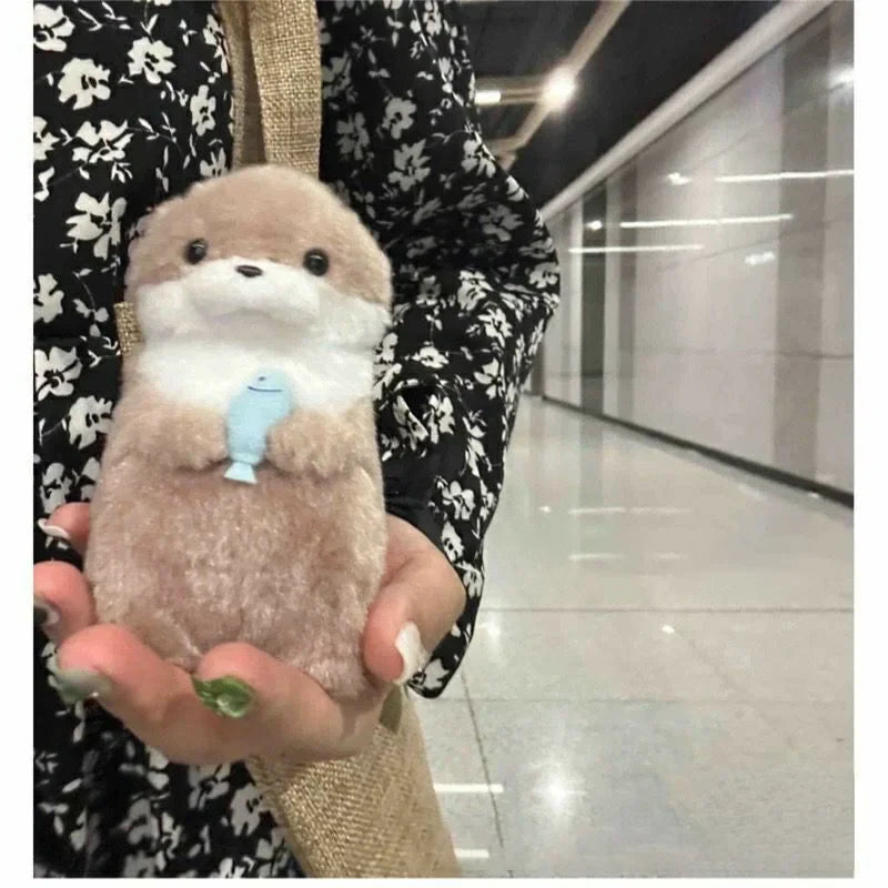 Cute Little Otter Hug Fish Plush Doll – Keychain Pendant Gift