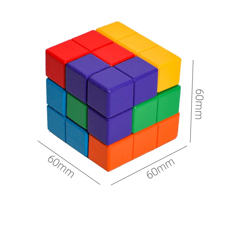 3D Wooden Soma Cube Puzzle Montessori STEM Building Blocks Brain Teaser Toy for Kids